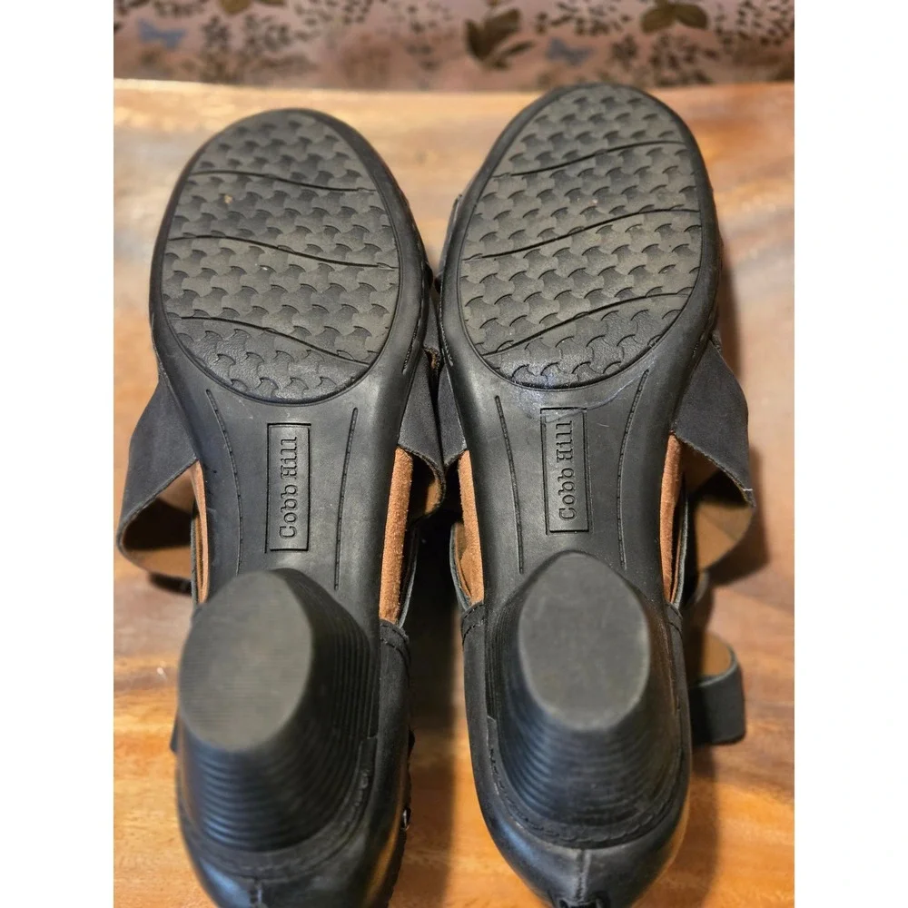 Cobb Hill Leather Strappy Block Heel Sandals Navy Blue Women's Size 8